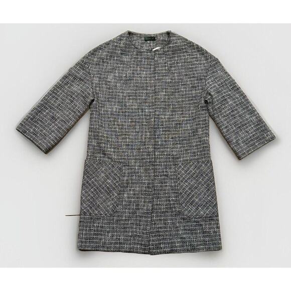 Stile Benetton Cropped‎ Sleeve Black and White Tweed Long Jacket 8/M Office Work - Picture 1 of 10